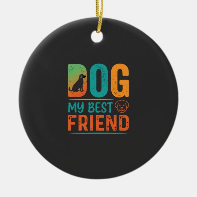 Hund Min Bästa Vän Retrodesign Julgransprydnad Keramik (Framsidan)