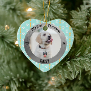 Hund mitt första julfoto i Namnen Julgransprydnad Keramik