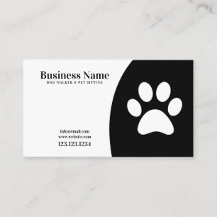 Hund Modern Black and White Paw Print Walking Visitkort
