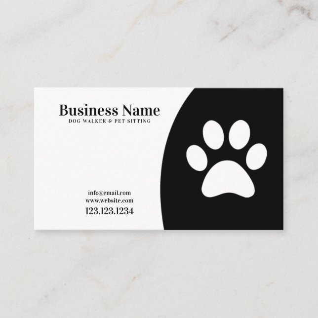 Hund Modern Black and White Paw Print Walking Visitkort (Framsida)