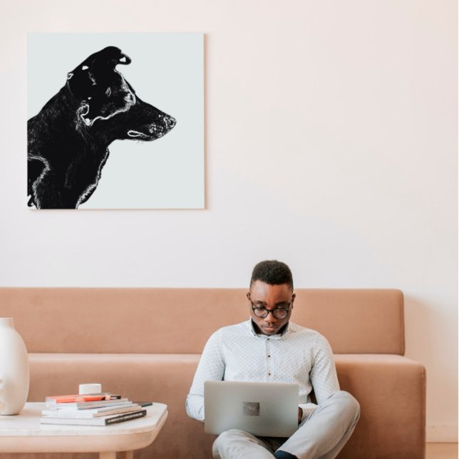 Hund Modern Black & White Digital Photo Sketch Canvastryck (Skapare uppladdad)