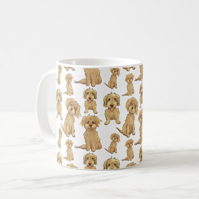 Hund Mönster Brown labradoodle goldendoodle Cute Kaffemugg (Framsida vänster)