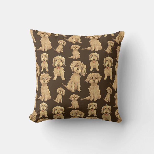 Hund Mönster Brown labradoodle goldendoodle Kudde (Framsida)