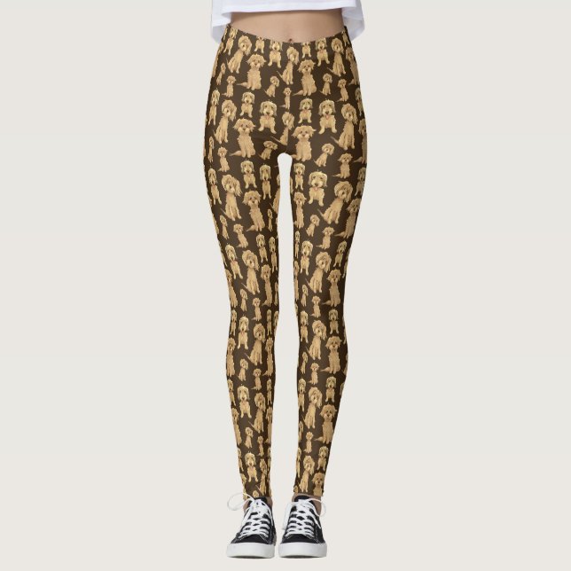 Hund Mönster Brown labradoodle goldendoodle Leggings (Framsida)