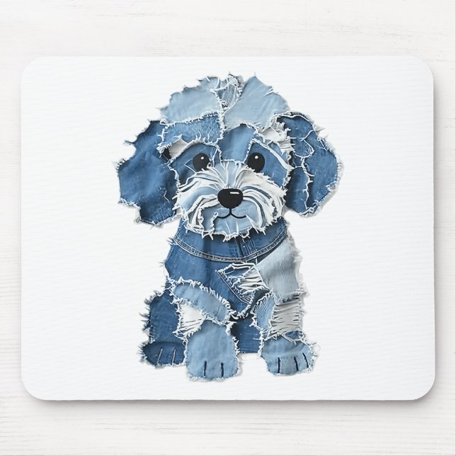 Hund Mönster Denim Patchwork Art Musmatta (Framsidan)