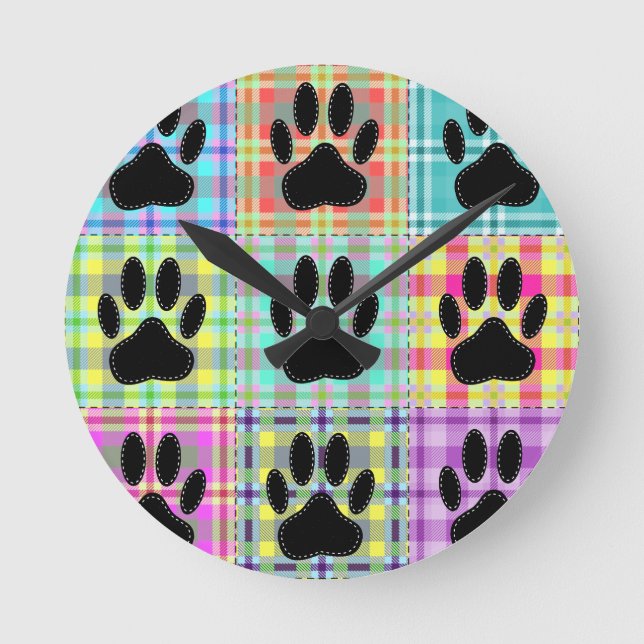 Hund Mönster Quilt Rund Klocka (Framsida)
