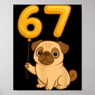Hund Mops 67 Meme Sex Sju Ballong Rolig Gen Alpha Poster