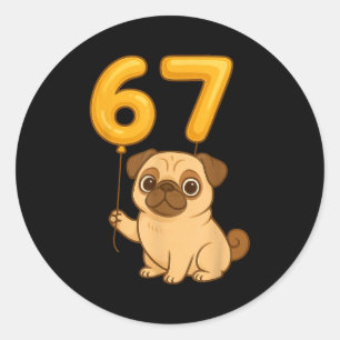 Hund Mops 67 Meme Sex Sju Ballong Rolig Gen Alpha Runt Klistermärke