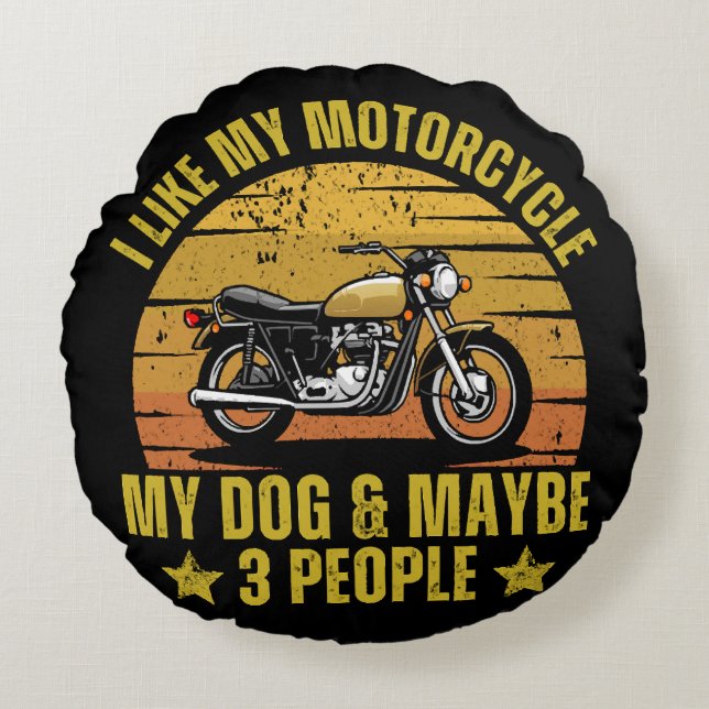 Hund Motorcykel Rund Kudde (Framsidan)