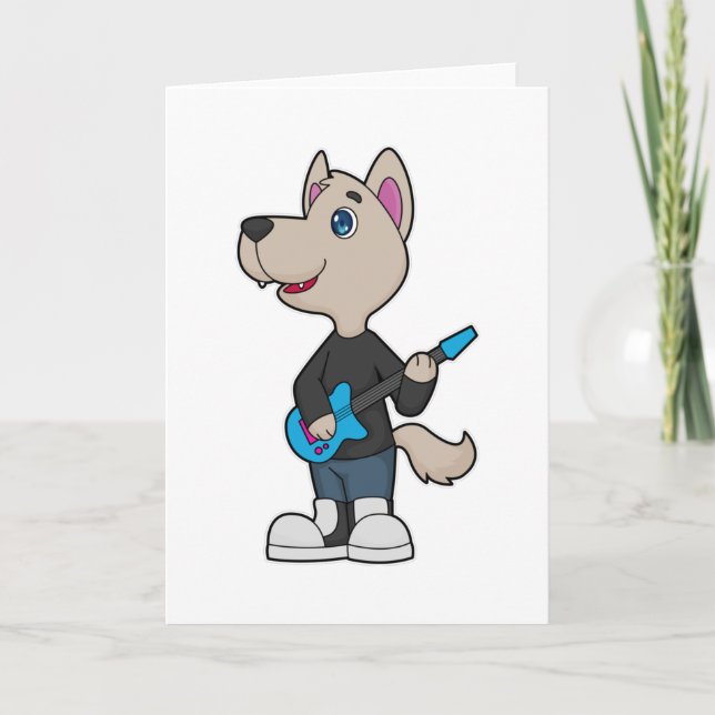 Hund Musiker Gitarr Musik Kort (Framsida)