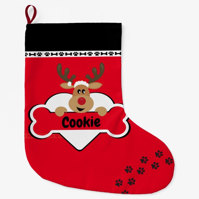 Hund Namn med Reindeer Red Stor Julstrumpa (Framsidan)