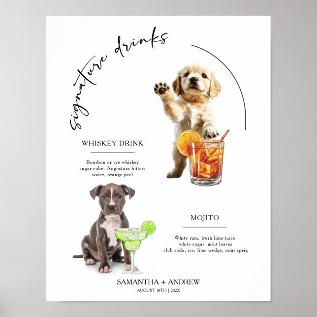 Hund Namnteckning Drink-meny för Bröllop Pub Drink Poster (Framsidan)
