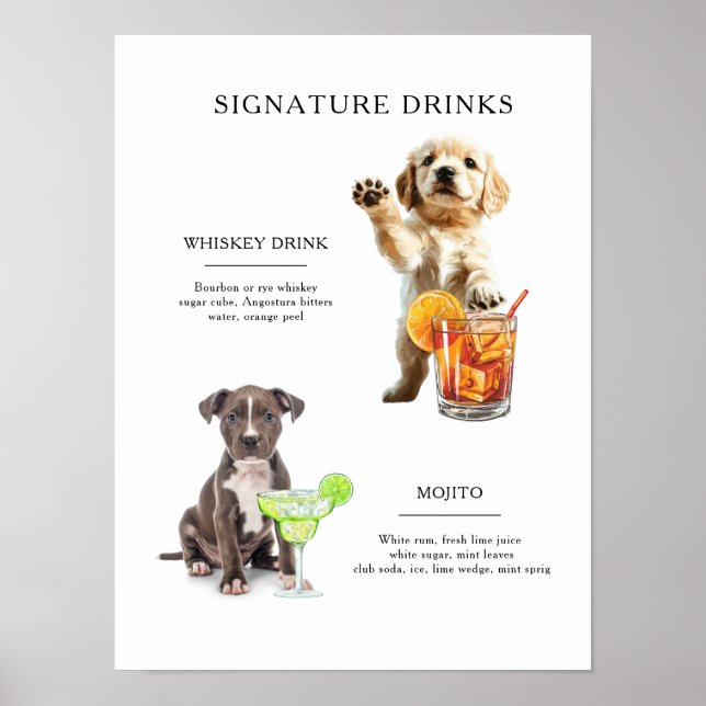 Hund Namnteckning Drink-meny för Bröllop Pub Drink Poster (Framsidan)