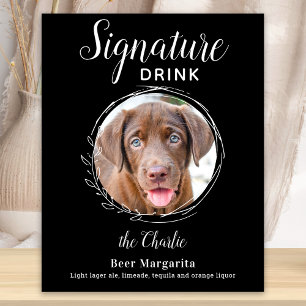 Hund Namnteckning Drink Modern Black Pet Bröllop P Poster