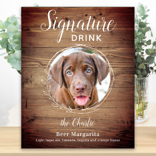 Hund Namnteckning Drinks Pet Photo Rustic Bröllop Poster
