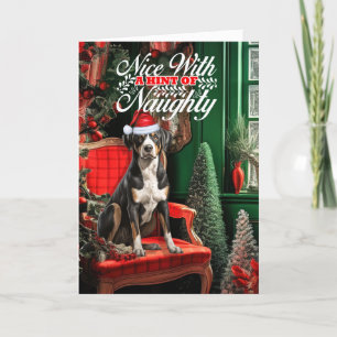 Hund Naughty eller Nice i schweiziska julberget Helgkort