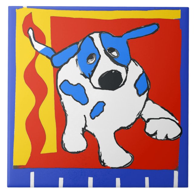 Hund, Nederländskt Delft look Kakelplatta (Framsidan)