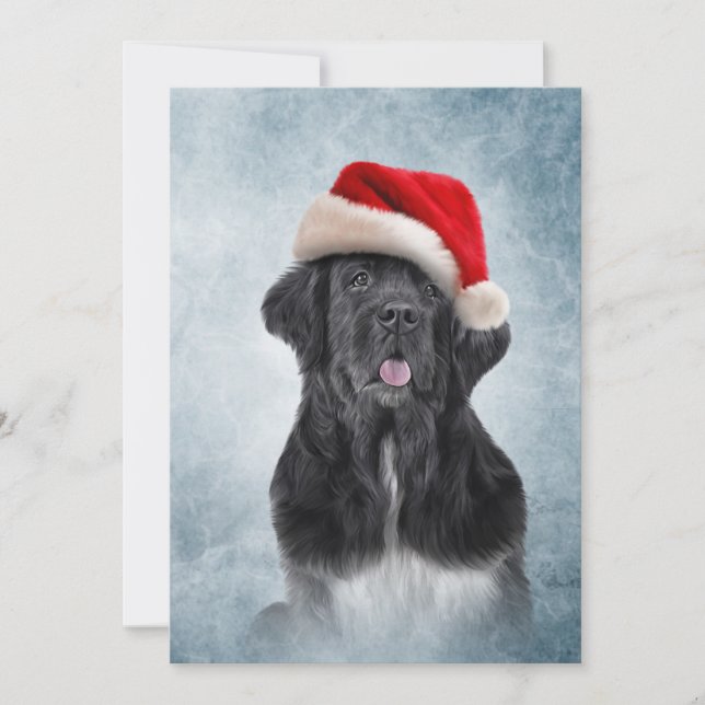 Hund Newfoundland i rött hatt på Jultomten Inbjudningar (Framsida)