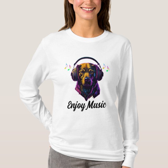Hund njut av musik t shirt (Framsida)