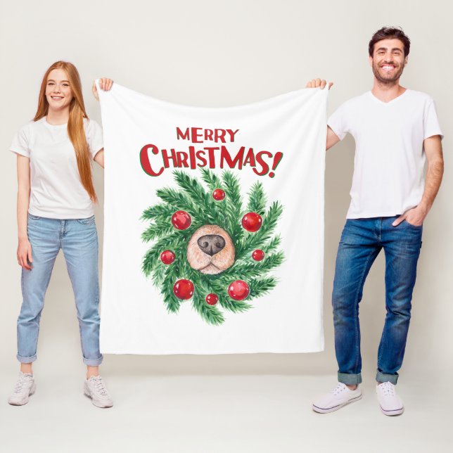 Hund Nose God jul Utandning Fleecefilt (På plats)