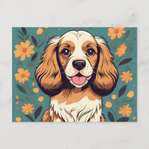 Hund och Blommigt av porträtt Cocker Vykort