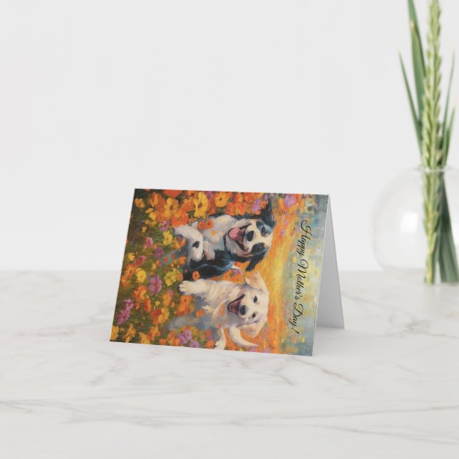 hund och blommigt för anpassningsbar mors dag tack kort (Framsida)