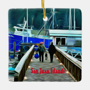 Hund och Boaters San Juan Islands keramiska prydna Julgransprydnad Keramik