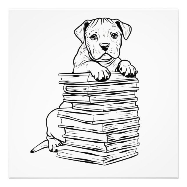 Hund och Bokar Line Art Fototryck (Framsidan)