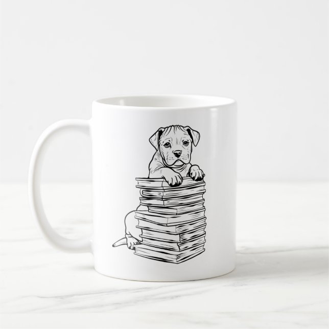 Hund och Bokar Line Art Kaffemugg (Vänster)