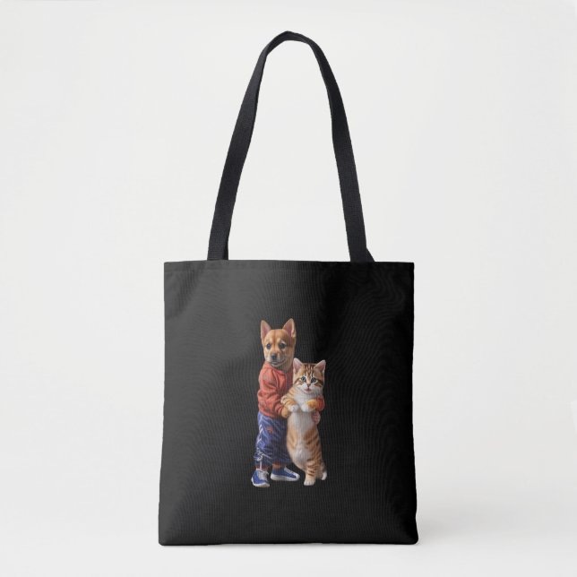 Hund och Cat Hug Tote Bag Tygkasse (Framsida)