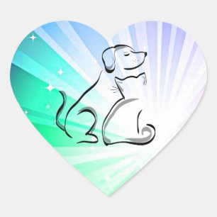 HUND och CAT i ljus-klistermärken. Hjärtformat Klistermärke
