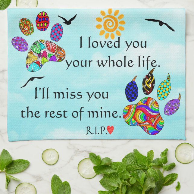 Hund och Cat Pet Sympathy Memorial Kitchen Towel Kökshandduk (Vikta)