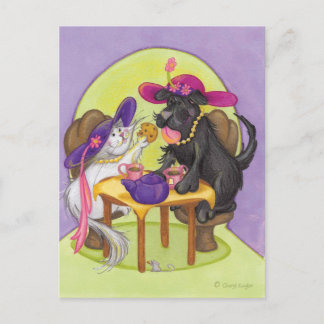 Hund och Cat Tea Party vykort