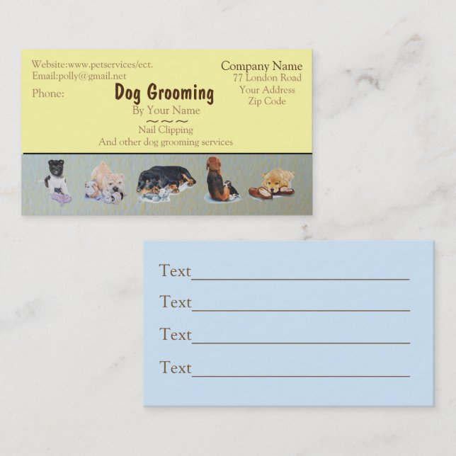 hund- och djuromsorgare tjänster möte tidsbeställning kort (Fram/baksida)