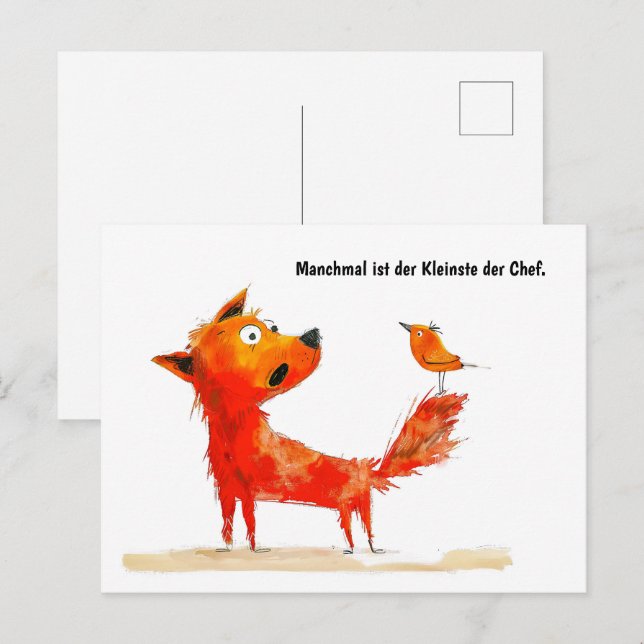 Hund och fågel i vattenfärgen Tecknad vid Svan Helg Vykort (Fram/baksida)