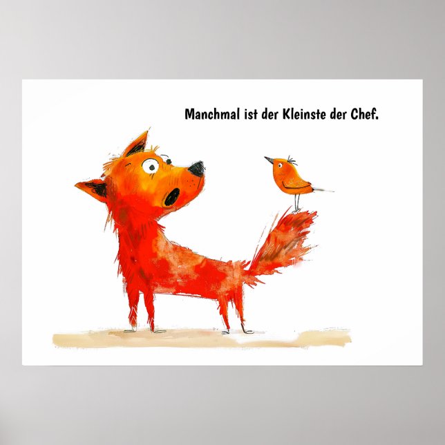 Hund och fågel i vattenfärgen Tecknad vid Svan Poster (Framsidan)