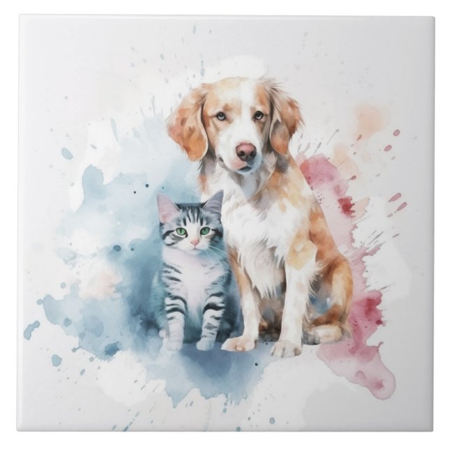 Hund och katt bästa vänner kakelplatta (Framsidan)