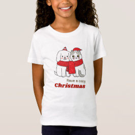 Hund och katt delar en lång, festlig sjalv. t shirt