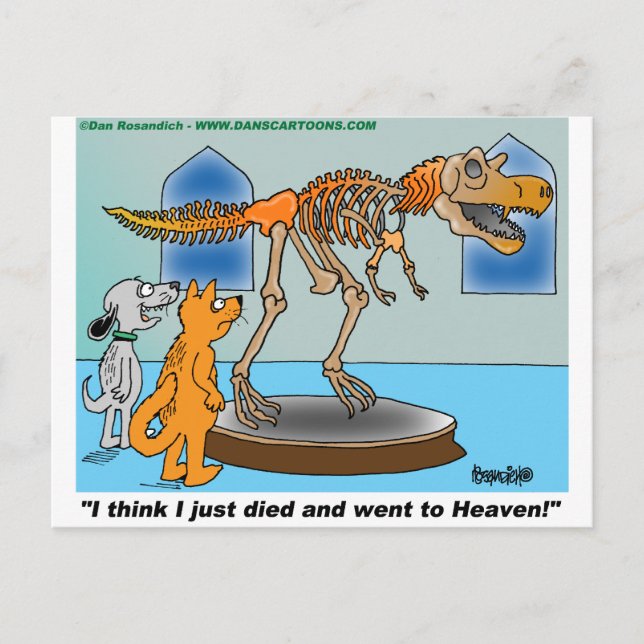 Hund och katt i museet se dosinosaur Skeleton Vykort (Framsida)