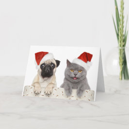 Hund och katt i röd jul helgkort