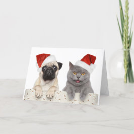 Hund och katt i röd jul helgkort