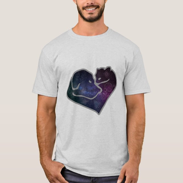 Hund och katt i utrymmet t shirt (Framsida)
