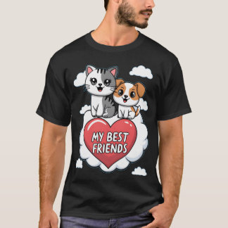 Hund och katt min bästa vän - hjärtmoln designruta t shirt