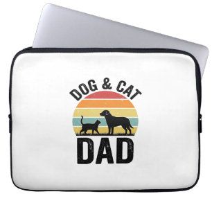 Hund och Katt Pappa Vintage Husdjursälskare T-Shir Laptop Fodral