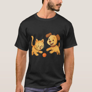 Hund och Katt som spelar Boll tillsammans T Shirt