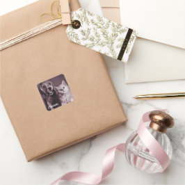 Hund och katt, Tittar upp Personlig Fyrkantigt Klistermärke