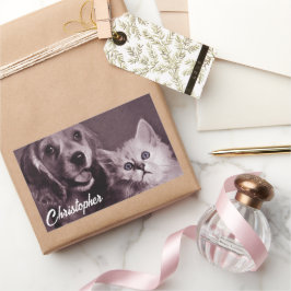 Hund och katt, Tittar upp Personlig Rektangulärt Klistermärke