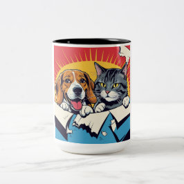 Hund och katt | Två vänner Två-Tonad Mugg