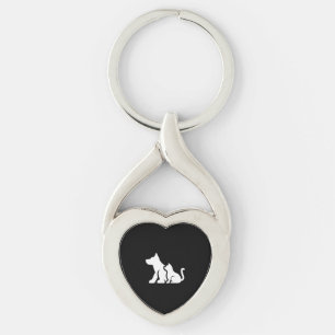 Hund och katt twisted heart silverfärgad nyckelring