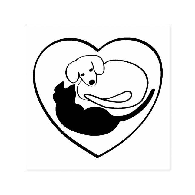 Hund och katt/valp och Kattunge Heart Självfärgande Stämpel (Design)